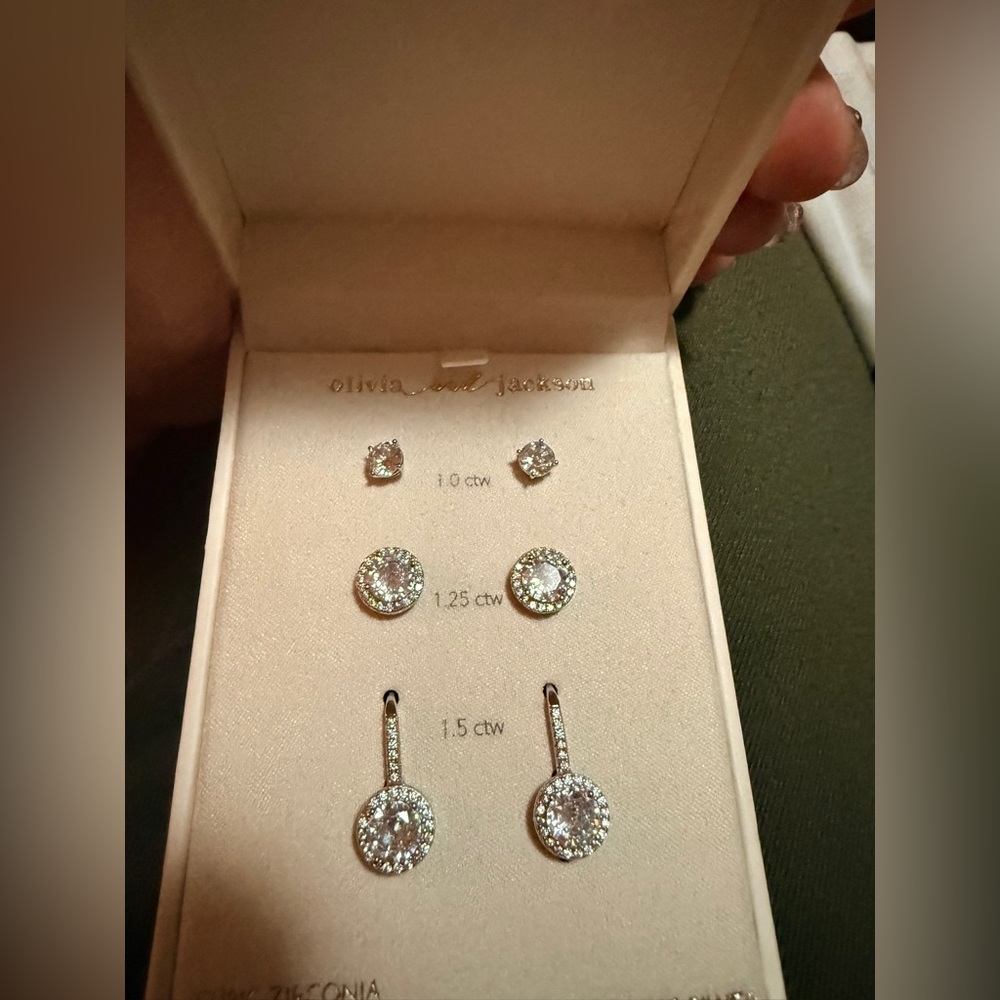 Silver Crystal Drop Earrings Set - White